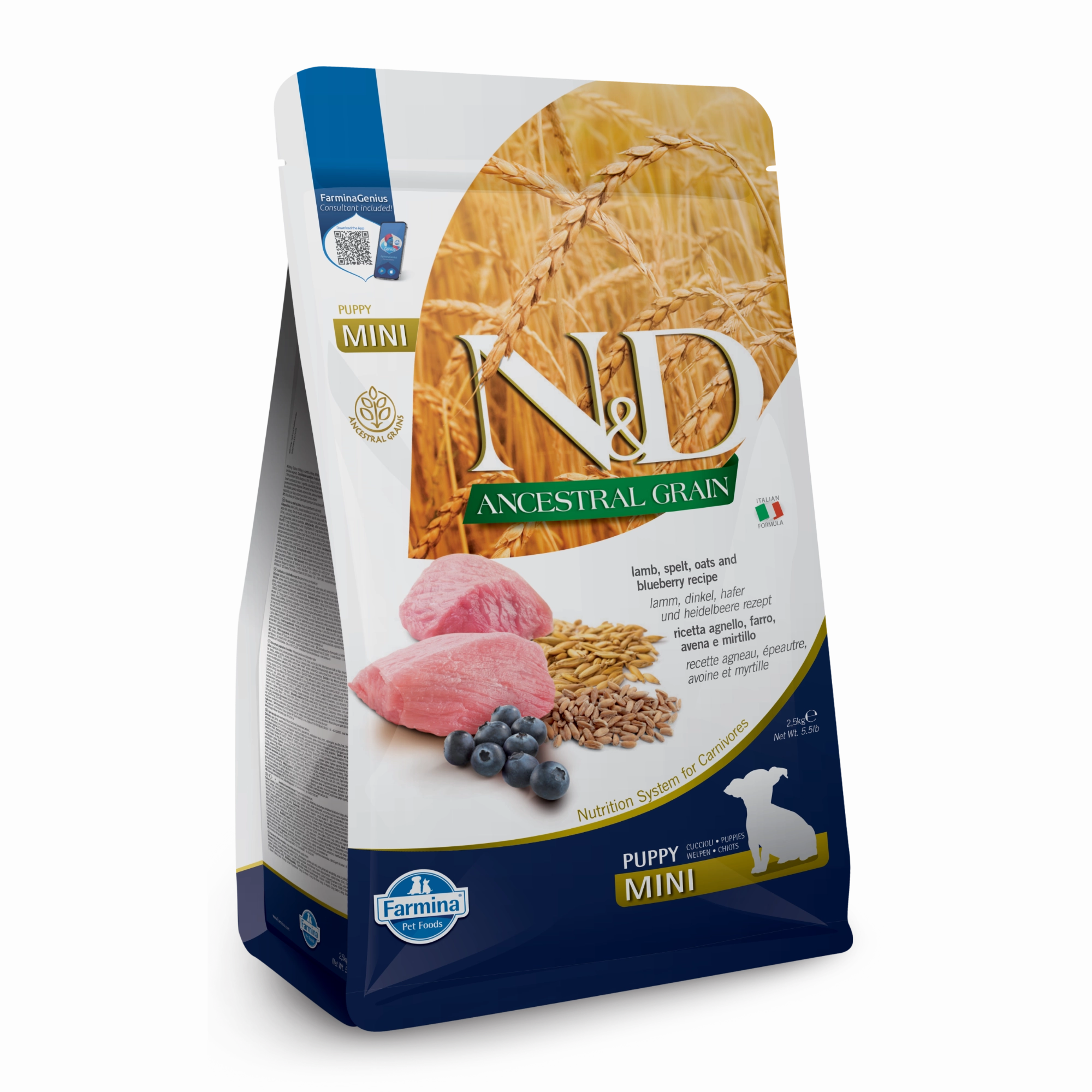 Farmina N&D Ancestral Grain Lamb & Blueberry Mini Puppy Dry Dog Food