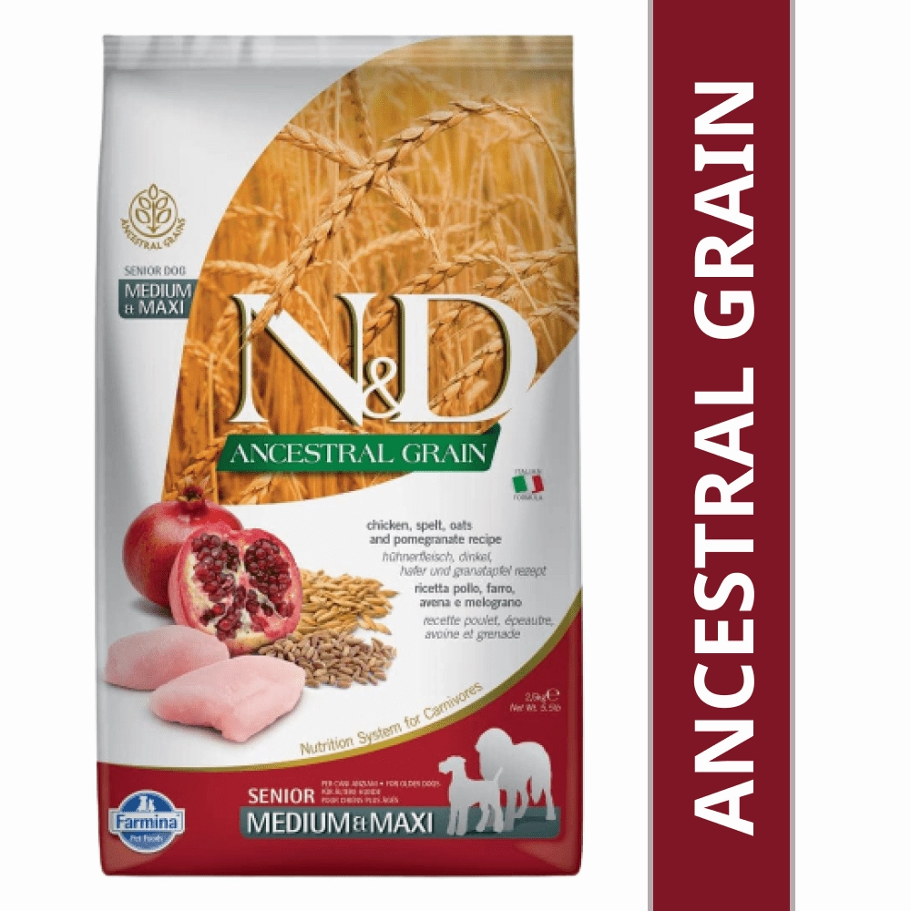 Farmina N&D Chicken & Pomegranate Ancestral Grain Senior Medium Maxi Dog Dry Food