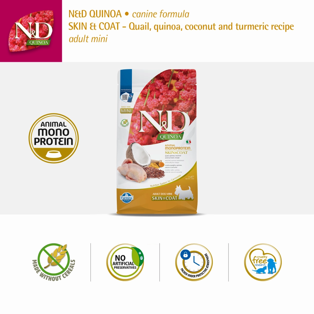 Farmina N&D Quinoa Quail Coconut & Turmeric Skin & Coat Adult Mini Dog Dry Food