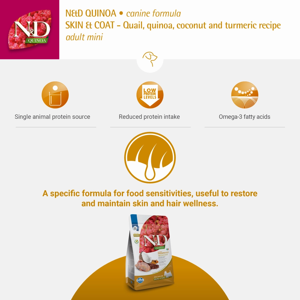 Farmina N&D Quinoa Quail Coconut & Turmeric Skin & Coat Adult Mini Dog Dry Food