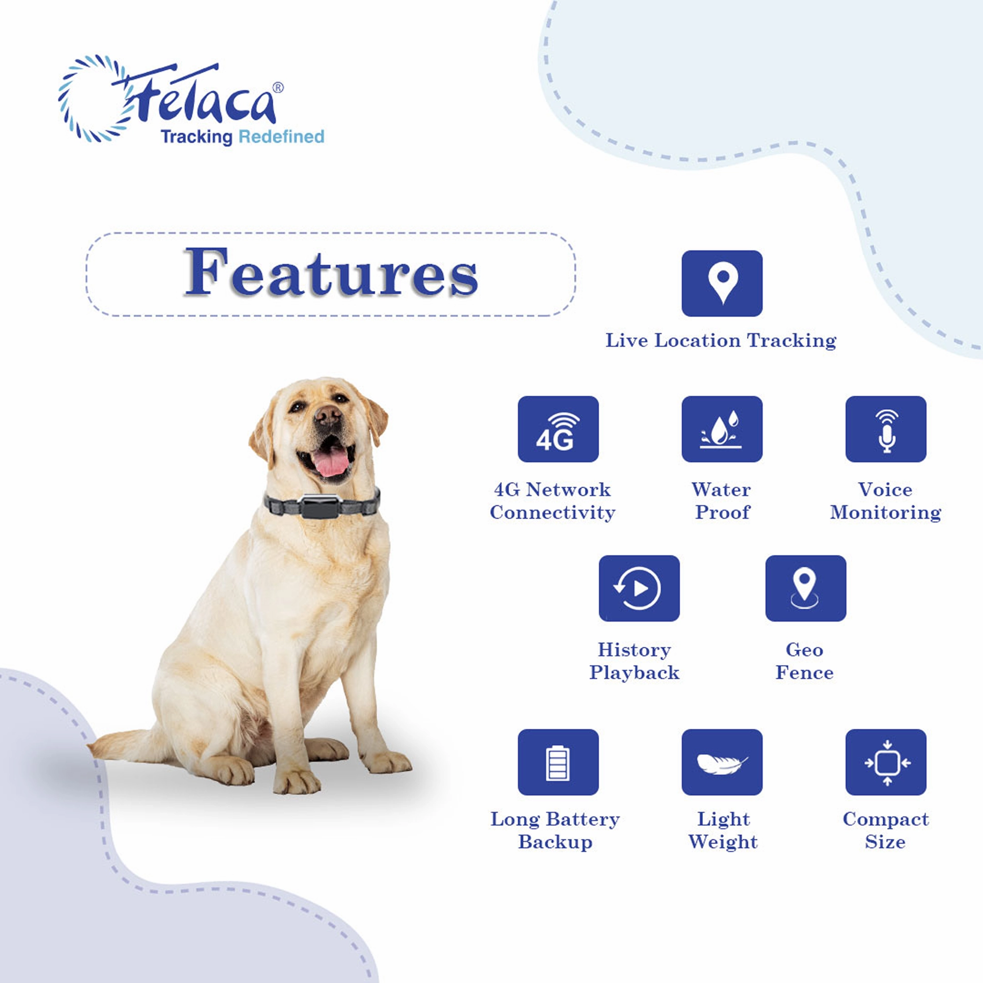 FeTaca Smart 4G Waterproof GPS Tracker & Activity with Lifetime Free Tracking & 1 Year Data SIM Subscription for Dogs & Cats (Black)