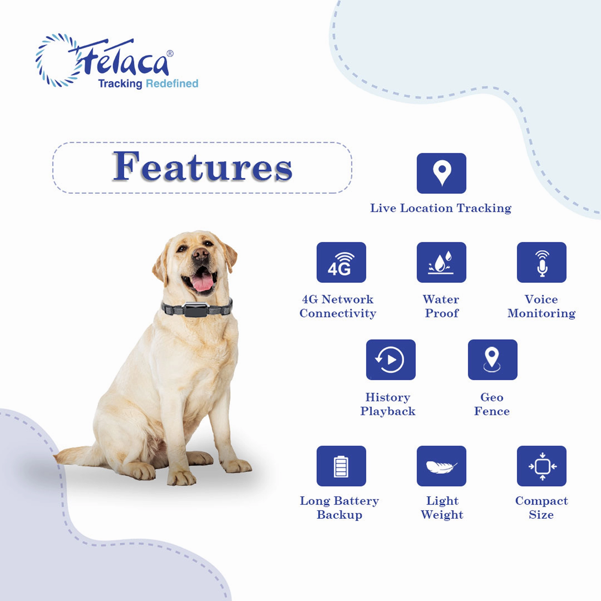 FeTaca Smart 4G Waterproof GPS Tracker & Activity with Lifetime Free Tracking & 1 Year Data SIM Subscription for Dogs & Cats (Black)