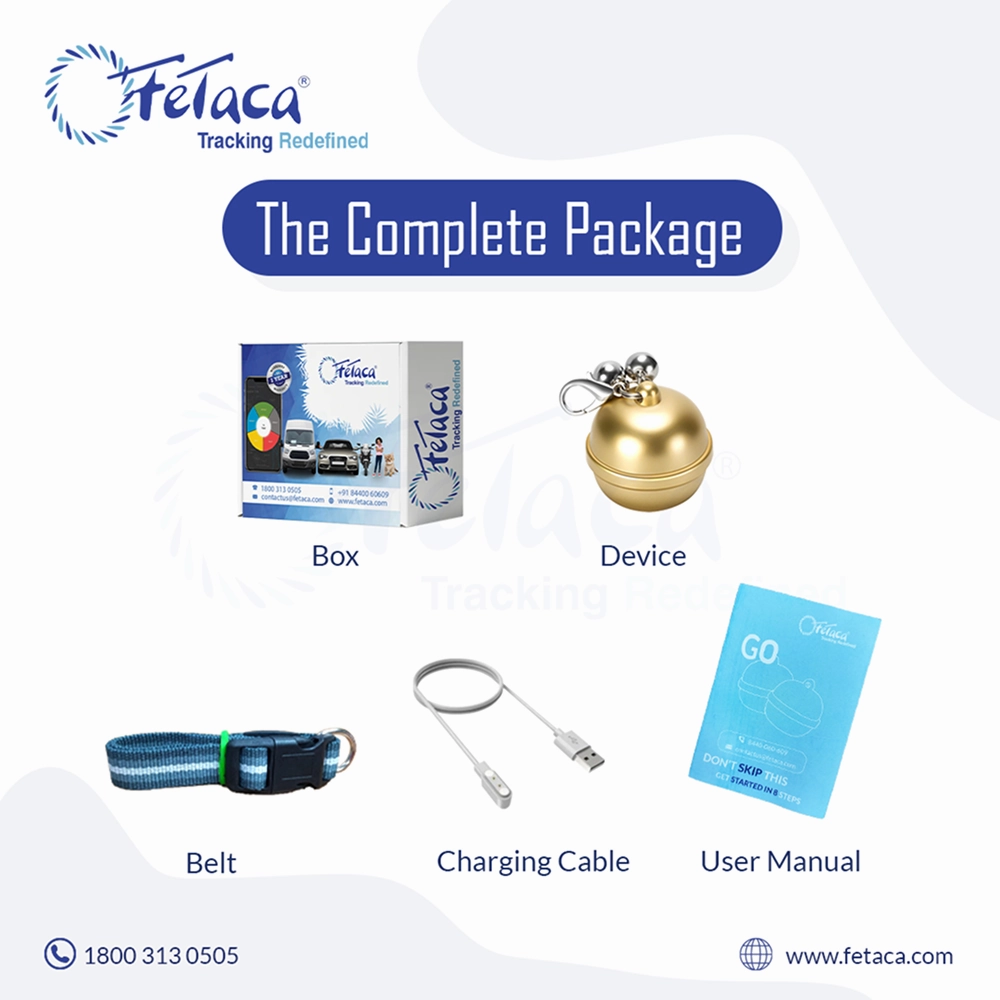 FeTaca Smart Gold Bell Shaped 2G Pet GPS Tracker with 1 Year Advanced Tracking & SIM Data Subscription for Dogs & Cats (Golden)