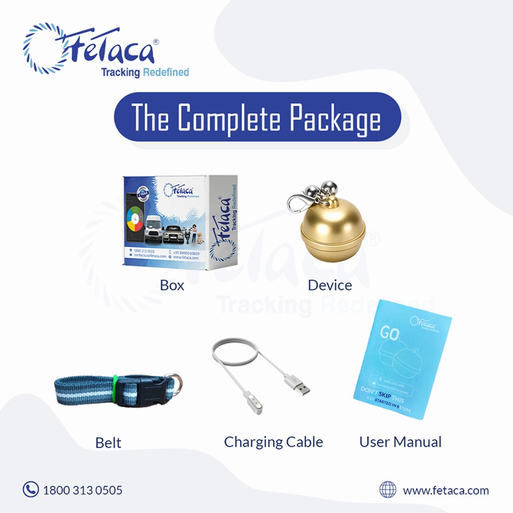 FeTaca Smart Gold Bell Shaped 2G Pet GPS Tracker with 1 Year Advanced Tracking & SIM Data Subscription for Dogs & Cats (Golden)