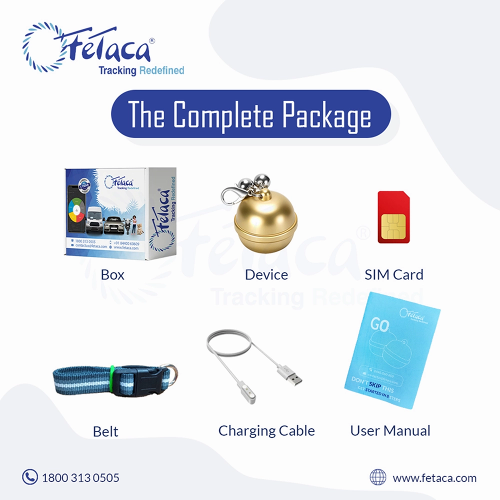 FeTaca Smart Gold Bell Shaped 2G Pet GPS Tracker with 1 Year Advanced Tracking & SIM Data Subscription for Dogs & Cats (Golden)