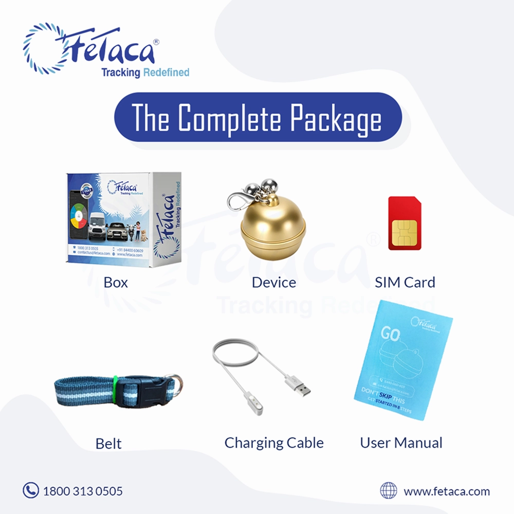 FeTaca Smart Gold Bell Shaped 2G Pet GPS Tracker with Live Location, Mobile Alerts & Activity Tracking (Golden)  | Subscription Required