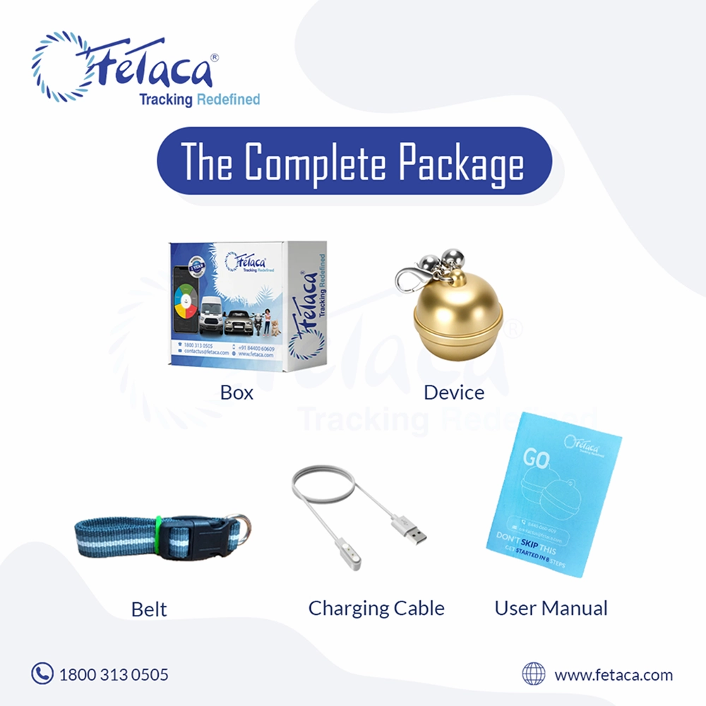 FeTaca Smart Gold Bell Shaped 2G Pet GPS Tracker with Live Location, Mobile Alerts & Activity Tracking (Golden)  | Subscription Required