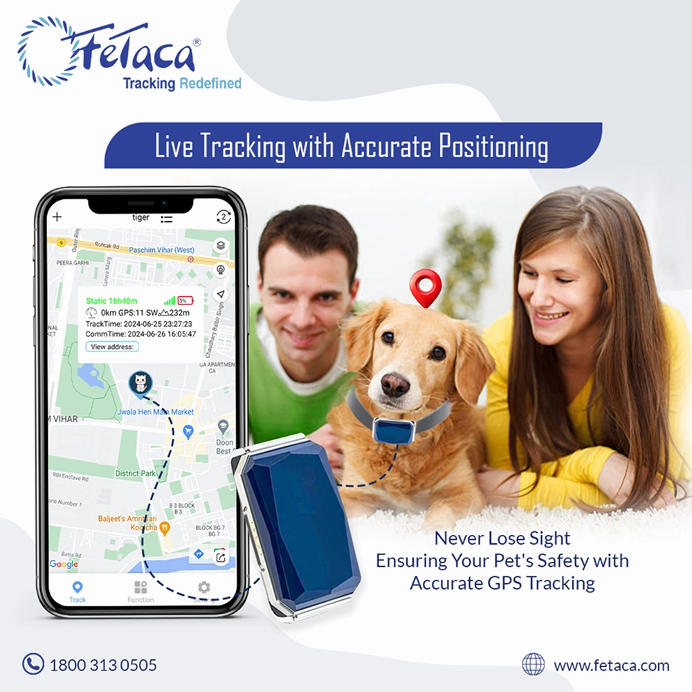 FeTaca Smart GPS Collars with 1 Year Advanced Tracking & SIM Data Subscription for Dogs & Cats (Blue)