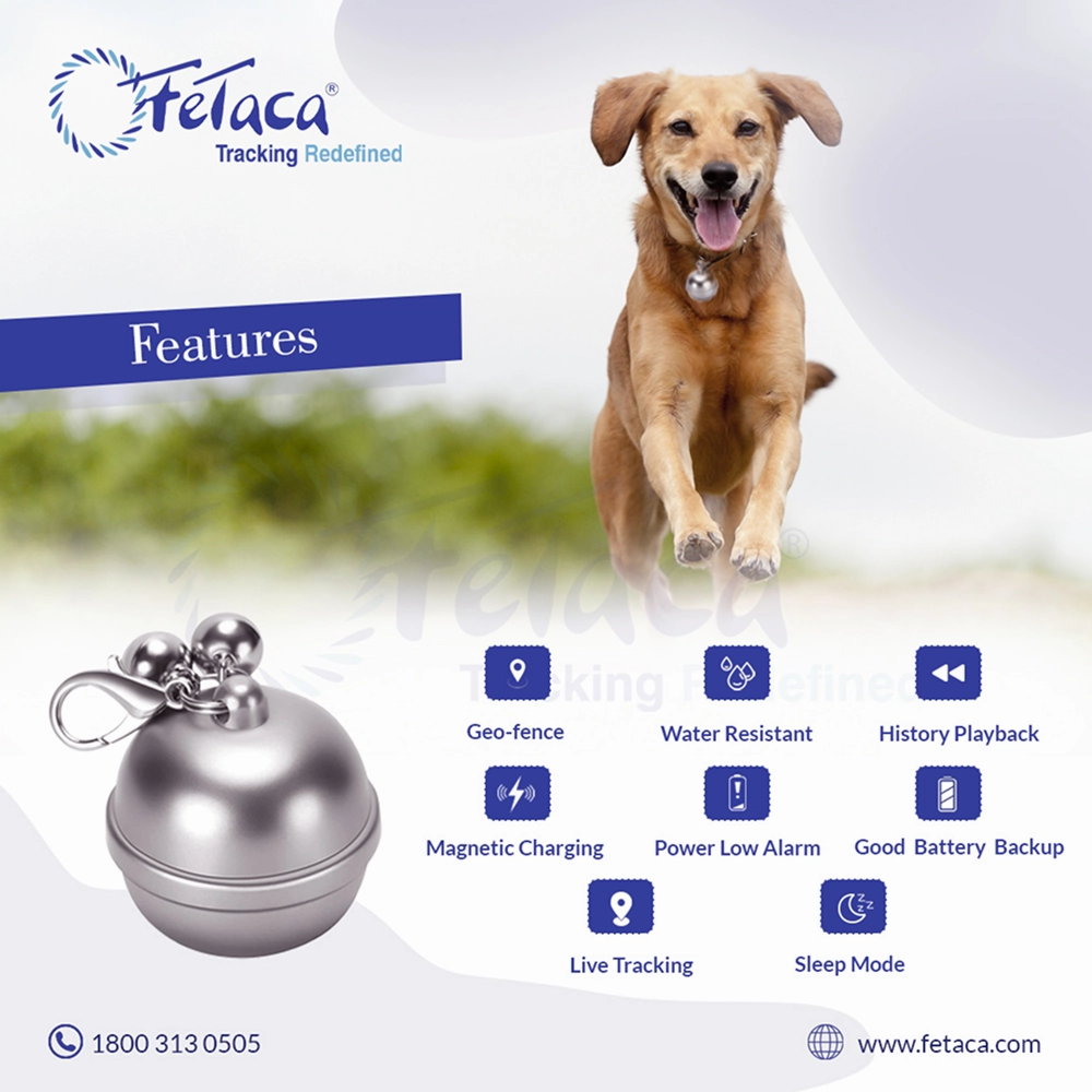 FeTaca Smart Silver Bell Shaped 2G Pet GPS Tracker with 1Year Advanced Tracking & SIM Data Subscription for Dogs and Cats (Silver)