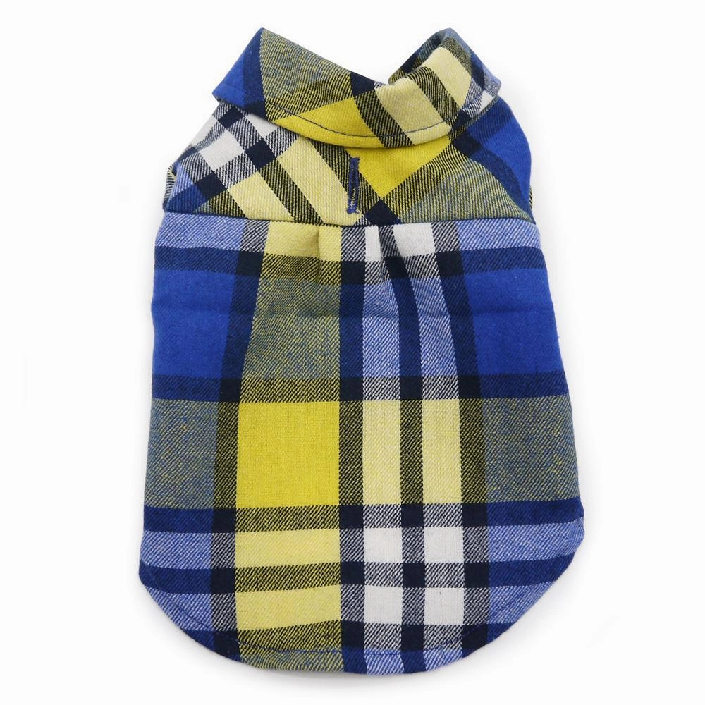 Flannel Button Down Dog Shirt Blue/Yellow