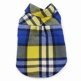 Flannel Button Down Dog Shirt Blue/Yellow