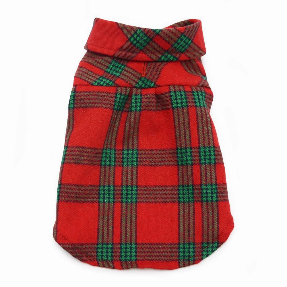 Flannel Button Down Dog Shirt Red/Green