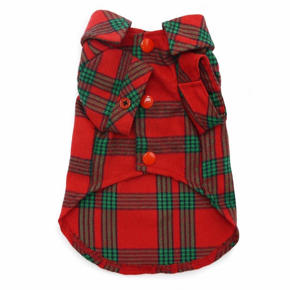 Flannel Button Down Dog Shirt Red/Green