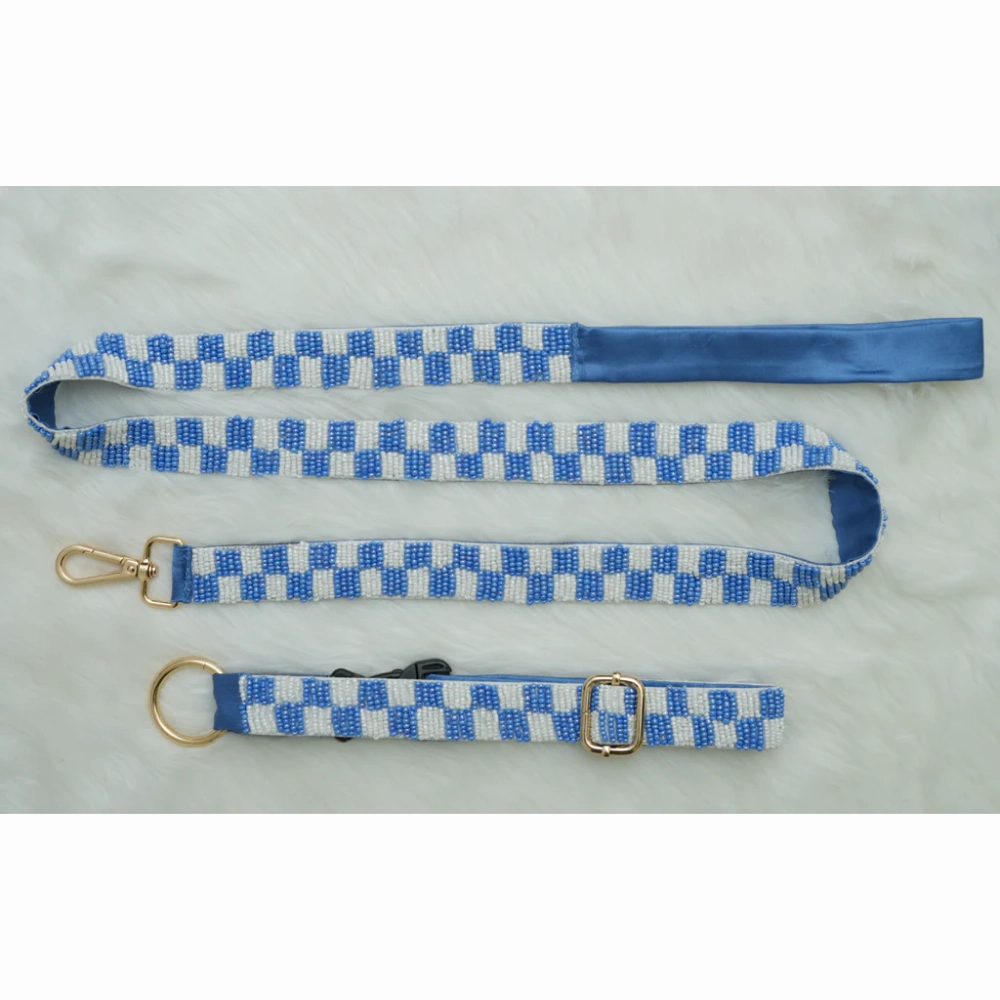 Floof & Co Checkered Leash & Collar (Blue & White)