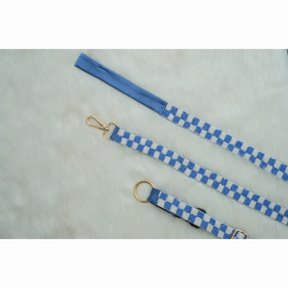 Floof & Co Checkered Leash & Collar (Blue & White)