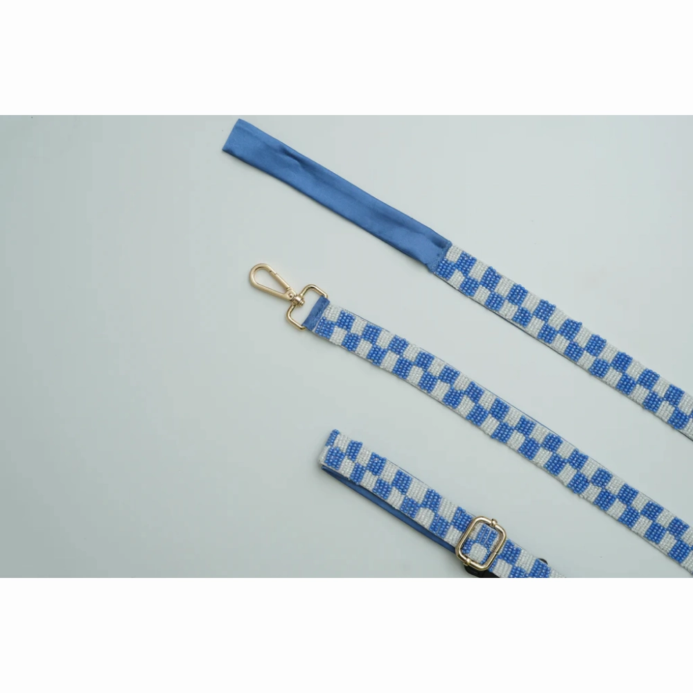 Floof & Co Checkered Leash & Collar (Blue & White)