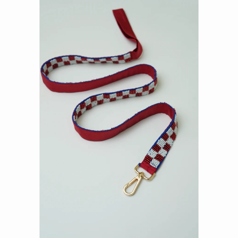 Floof & Co Checkered Leash & Collar (Maroon & White)