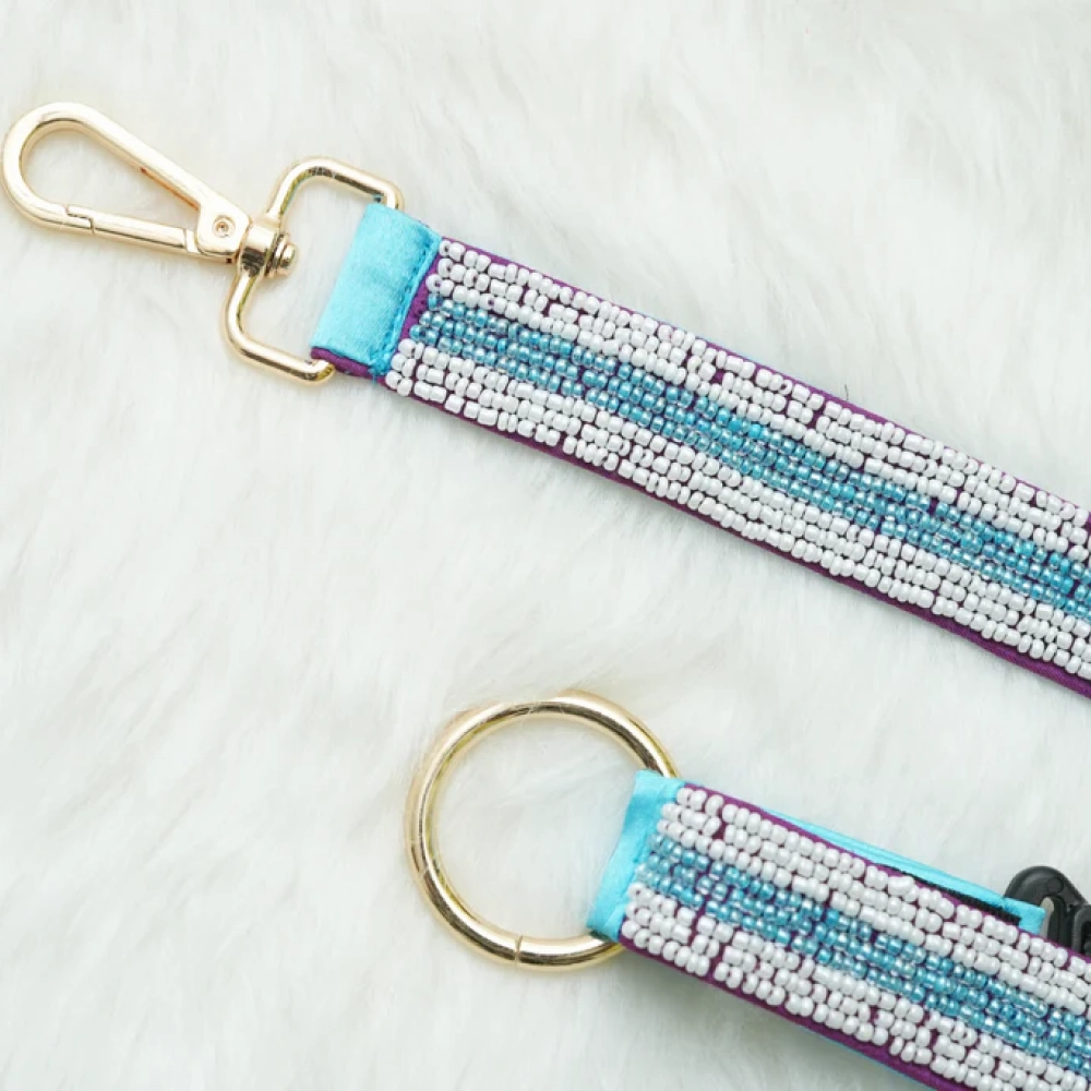 Floof & Co Cyan Pearl Leash & Collar (Blue)