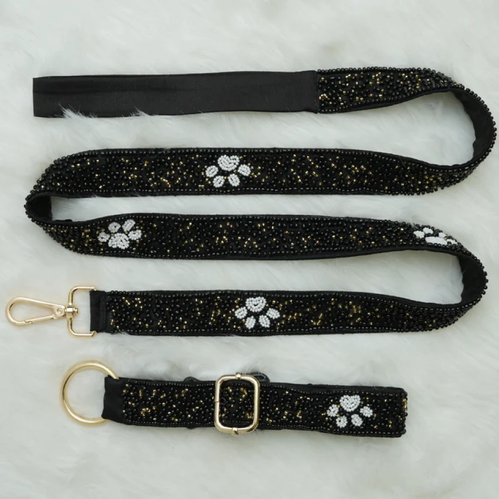 Floof & Co Paw Cocktail Leash & Collar (Blue & White)