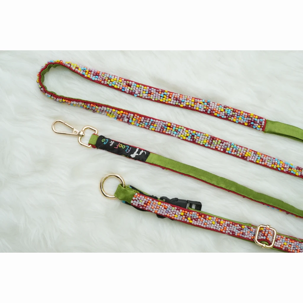 Floof & Co Sprinkles Leash & Collar (Green / Red)