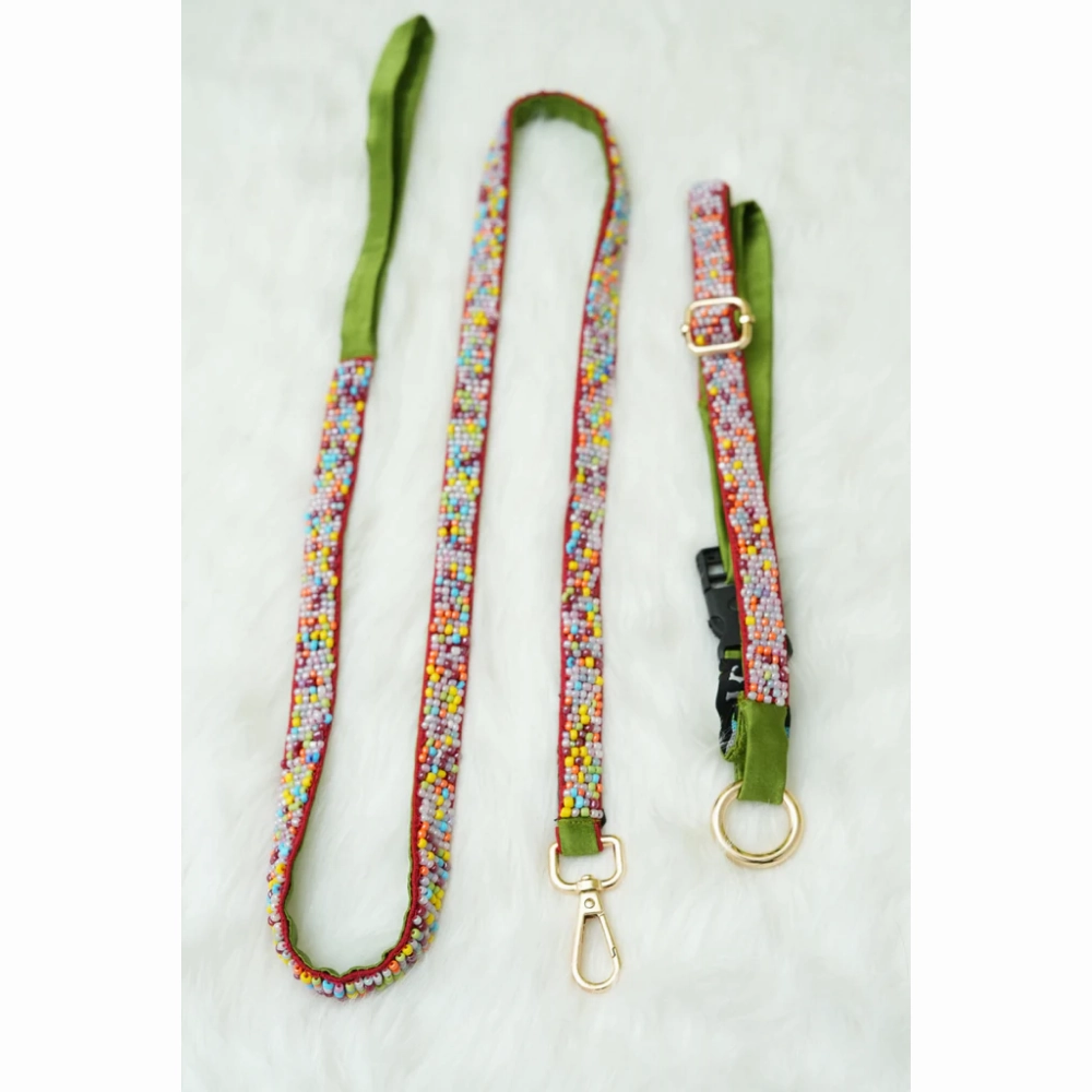 Floof & Co Sprinkles Leash & Collar (Green / Red)