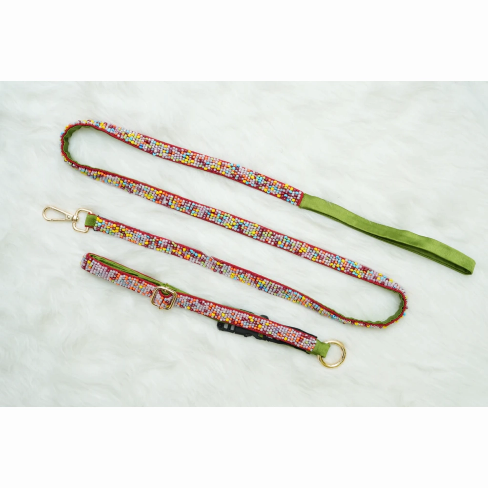 Floof & Co Sprinkles Leash & Collar (Green / Red)