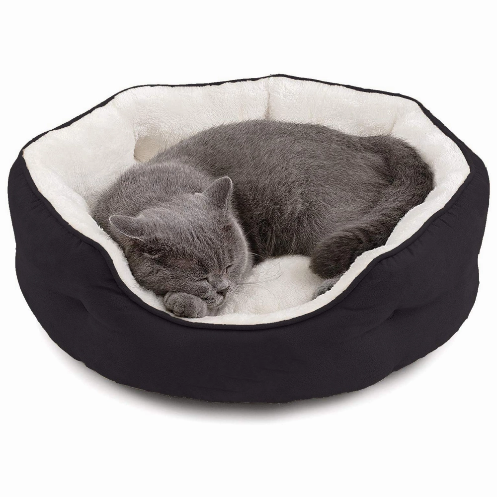 Fluffy's Pawsome Round Washable Bed for Dogs and Cats (Black)