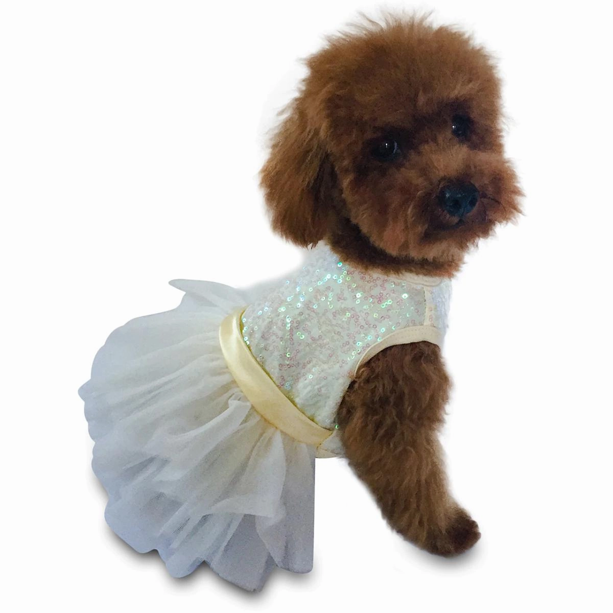 Fufu Tutu Hollywood Hologram Sequin Dog Dress Ivory