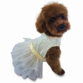 Fufu Tutu Hollywood Hologram Sequin Dog Dress Ivory
