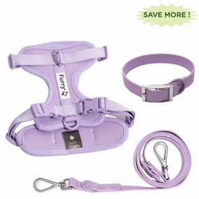 Furry & Co Bold Harness, Collar and Leash for Dogs Combo (Lilac)