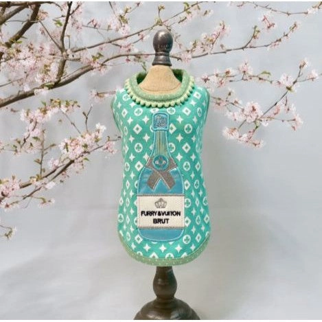 Furry Vuiton Champagne Mint Bubbles Dog Tank