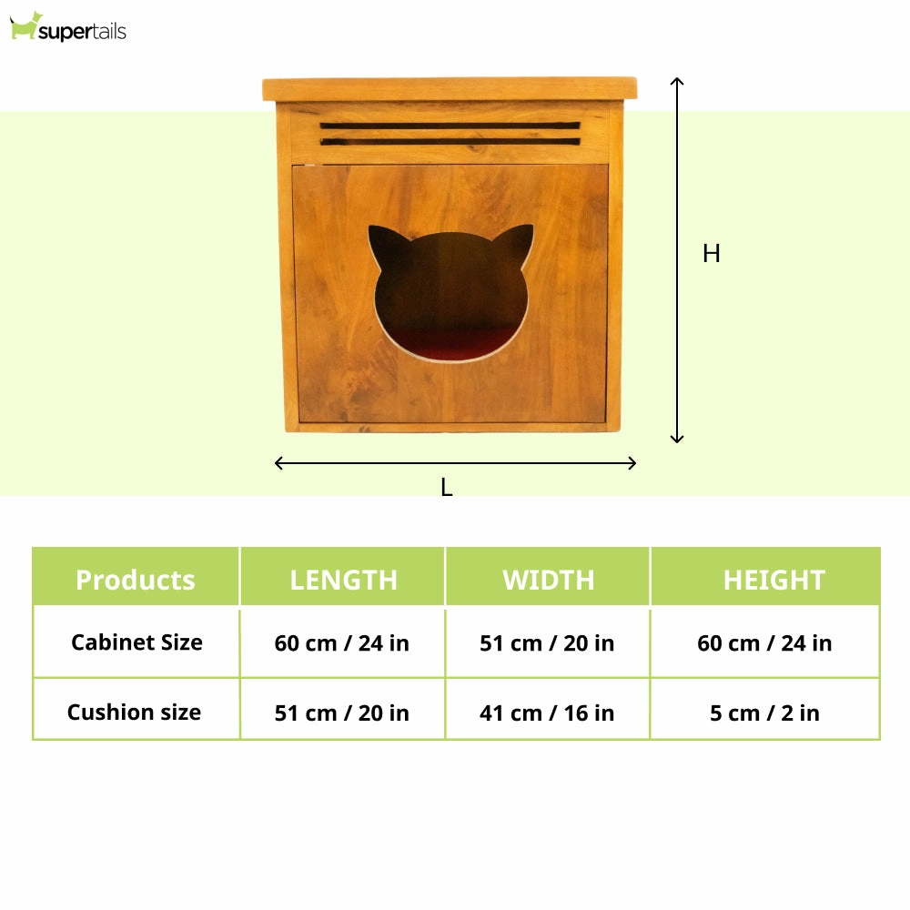 FurryLiving Meraki Cabinet with Cushion for Small Dogs and Cats (Honey/Red Cushion)