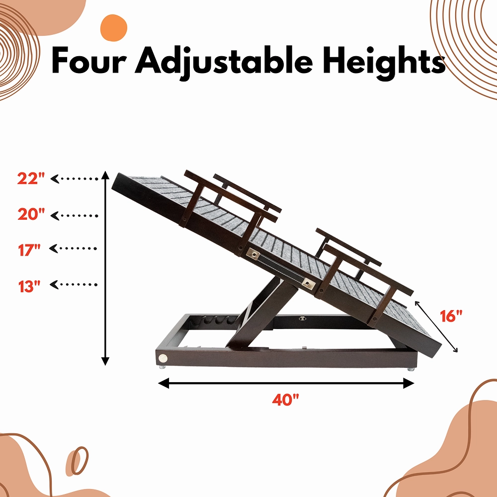 FurryLiving Wooden Ramp with Safety Rails for Dogs and Cats (Dark Brown)