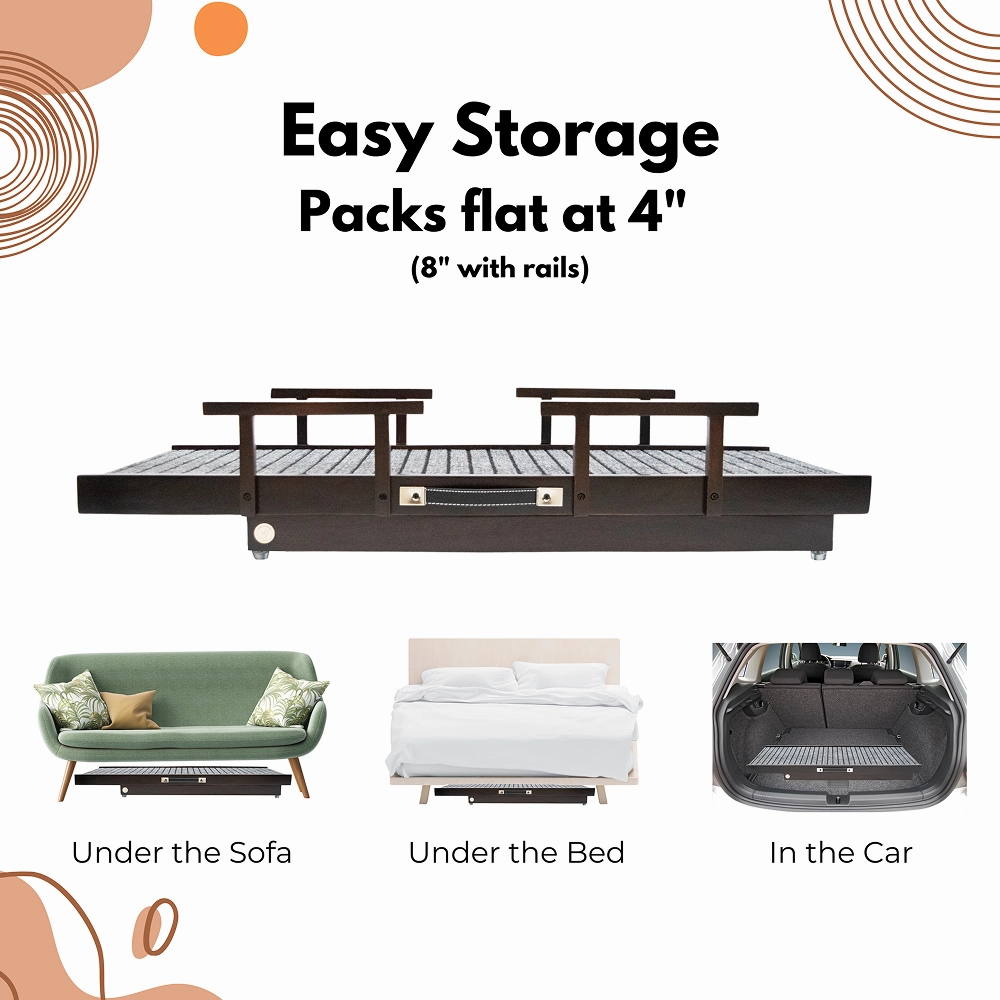 FurryLiving Wooden Ramp with Safety Rails for Dogs and Cats (Dark Brown)