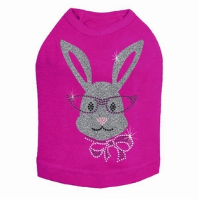 Girl Bunny With Glasses Rhinestone Dog Tank