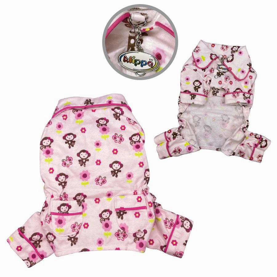 Girly Monkey Flannel Dog Pajamas