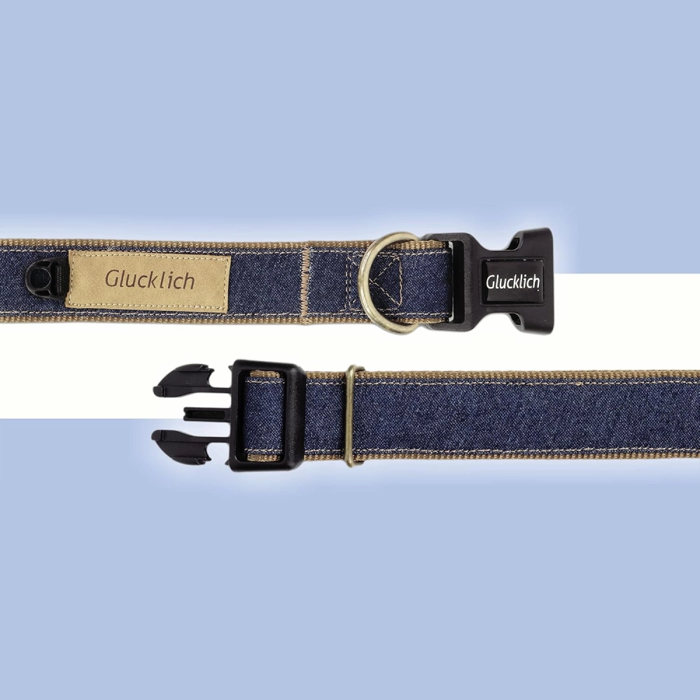 Glucklich Denim Adjustable Collar for Dogs (Dark Blue)