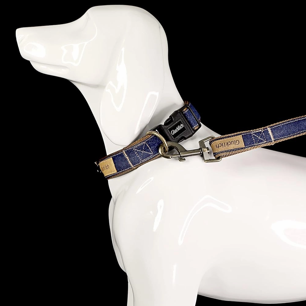 Glucklich Denim Adjustable Collar for Dogs (Dark Blue)
