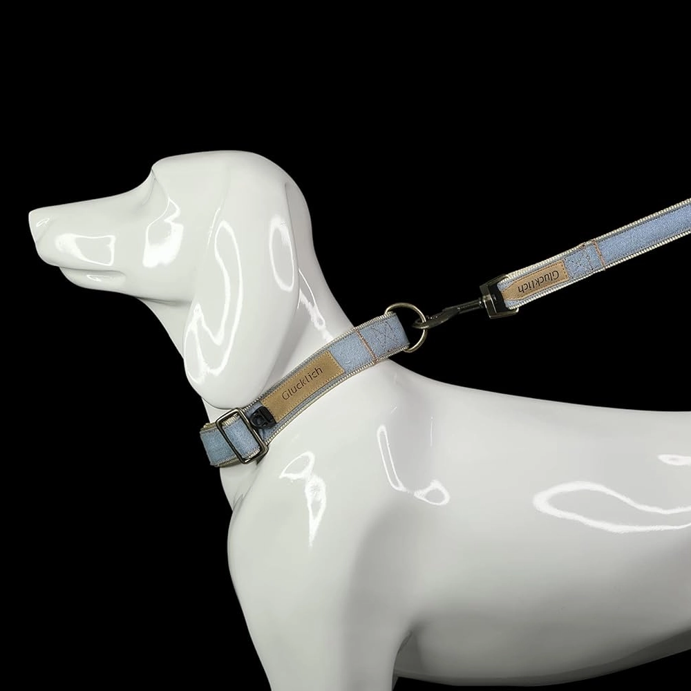 Glucklich Denim Adjustable Collar for Dogs (Light Blue)