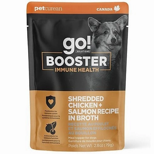 Go! Solutions Booster Immune Health Shredded Chicken   Salmon in Bone Broth Dog Food Topper