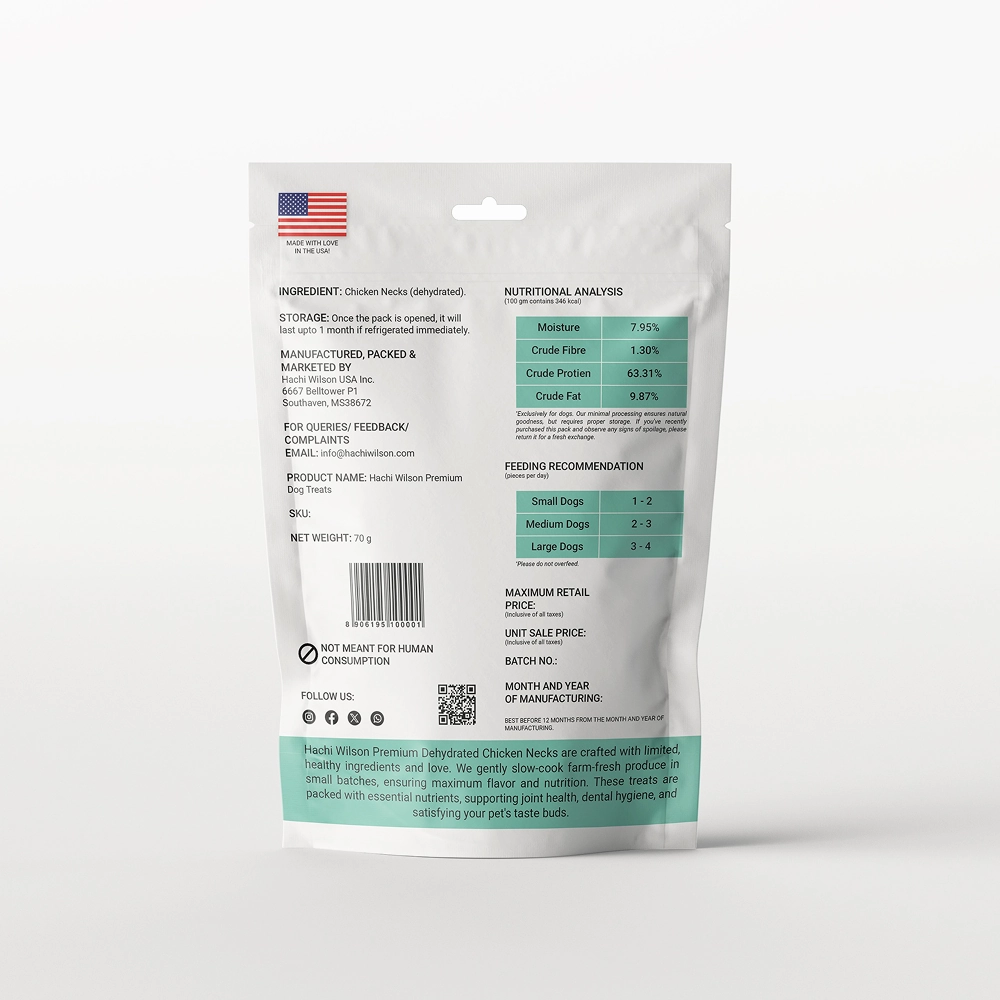 Hachi Wilson Premium Dehydrated Chicken Neck Jerky Dog Treat