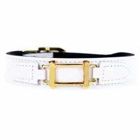 Hamilton Collection Dog Collar White Patent/Gold