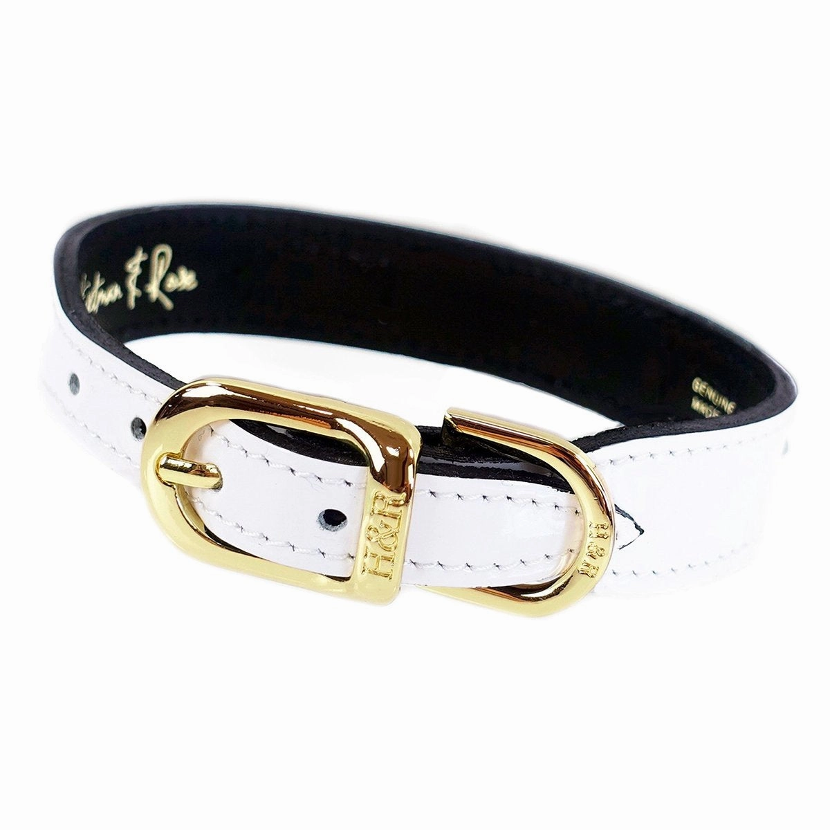Hamilton Collection Dog Collar White Patent/Gold