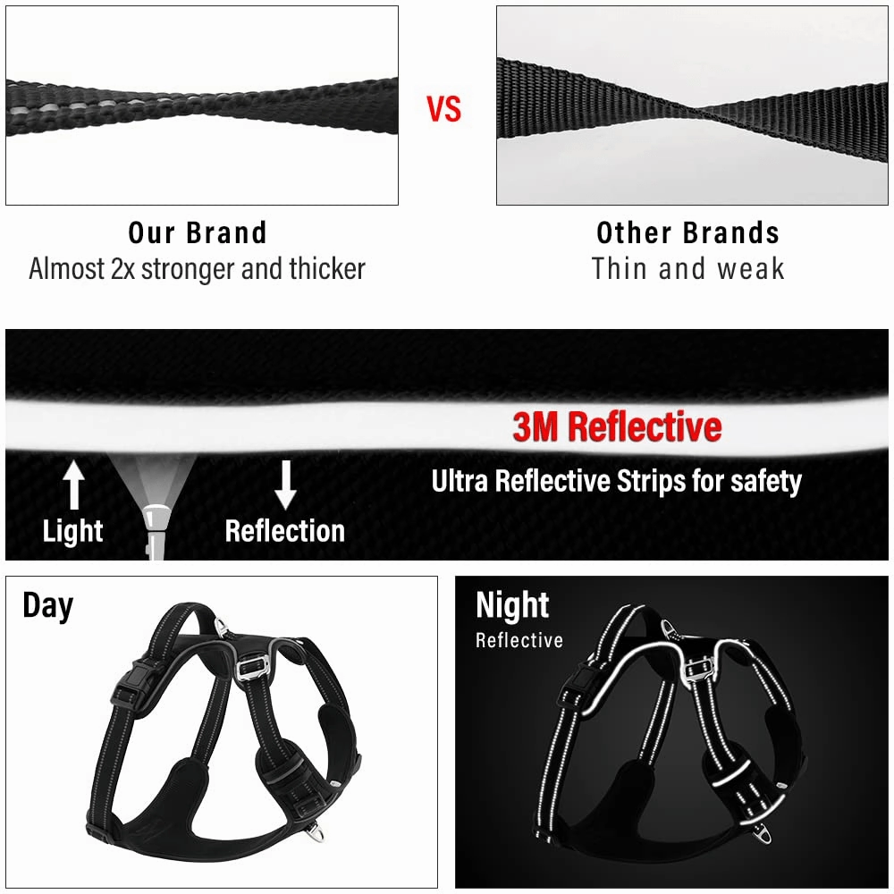 Hank 3M Reflective Harness for Puller Dogs (Black)