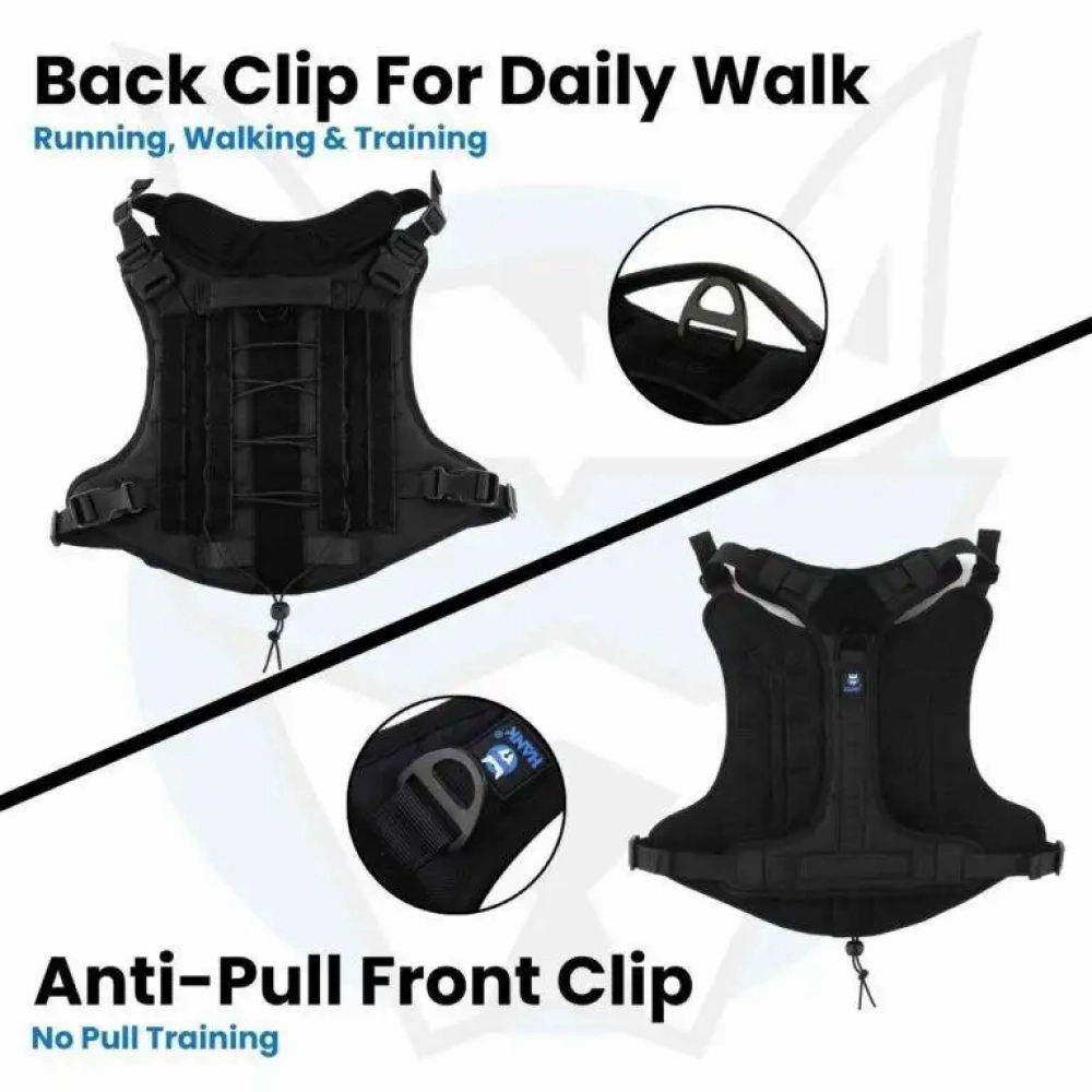 Hank No Pull Strong Front Metal Buckle Harness for Dogs (Military Black)