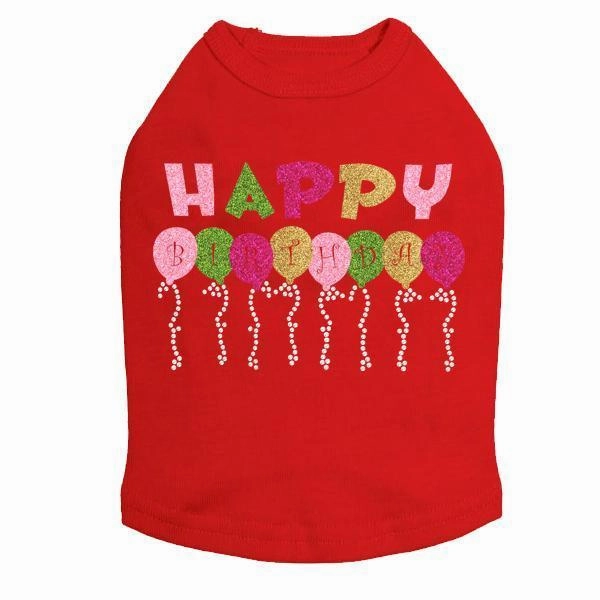 Happy Birthday Balloons Pink Rhinestone Dog Tank