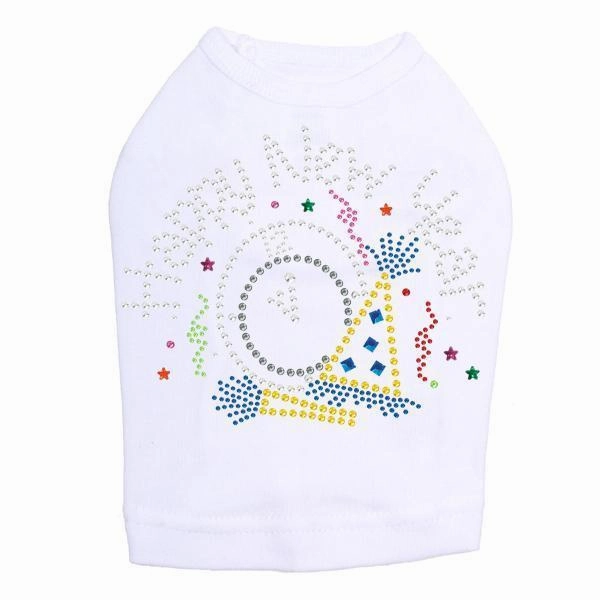 Happy New Year Clock Rhinestone Dog Tank