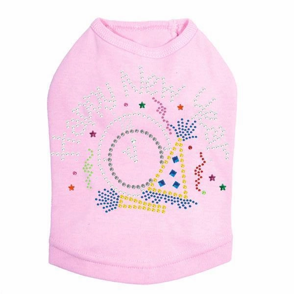 Happy New Year Clock Rhinestone Dog Tank