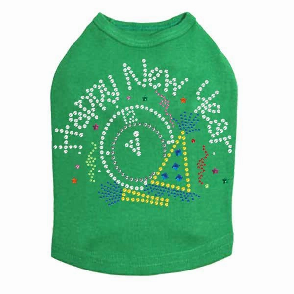 Happy New Year Clock Rhinestone Dog Tank