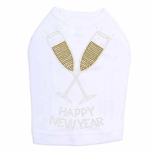 Happy New Year Rhinestone Dog Tank
